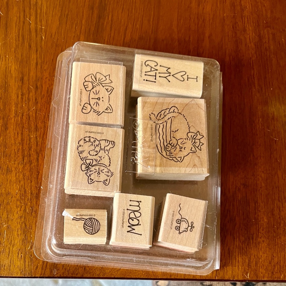 Stampin' Up! Cat Theme Wood Mount Stamp Set - Brown, Black New-never used